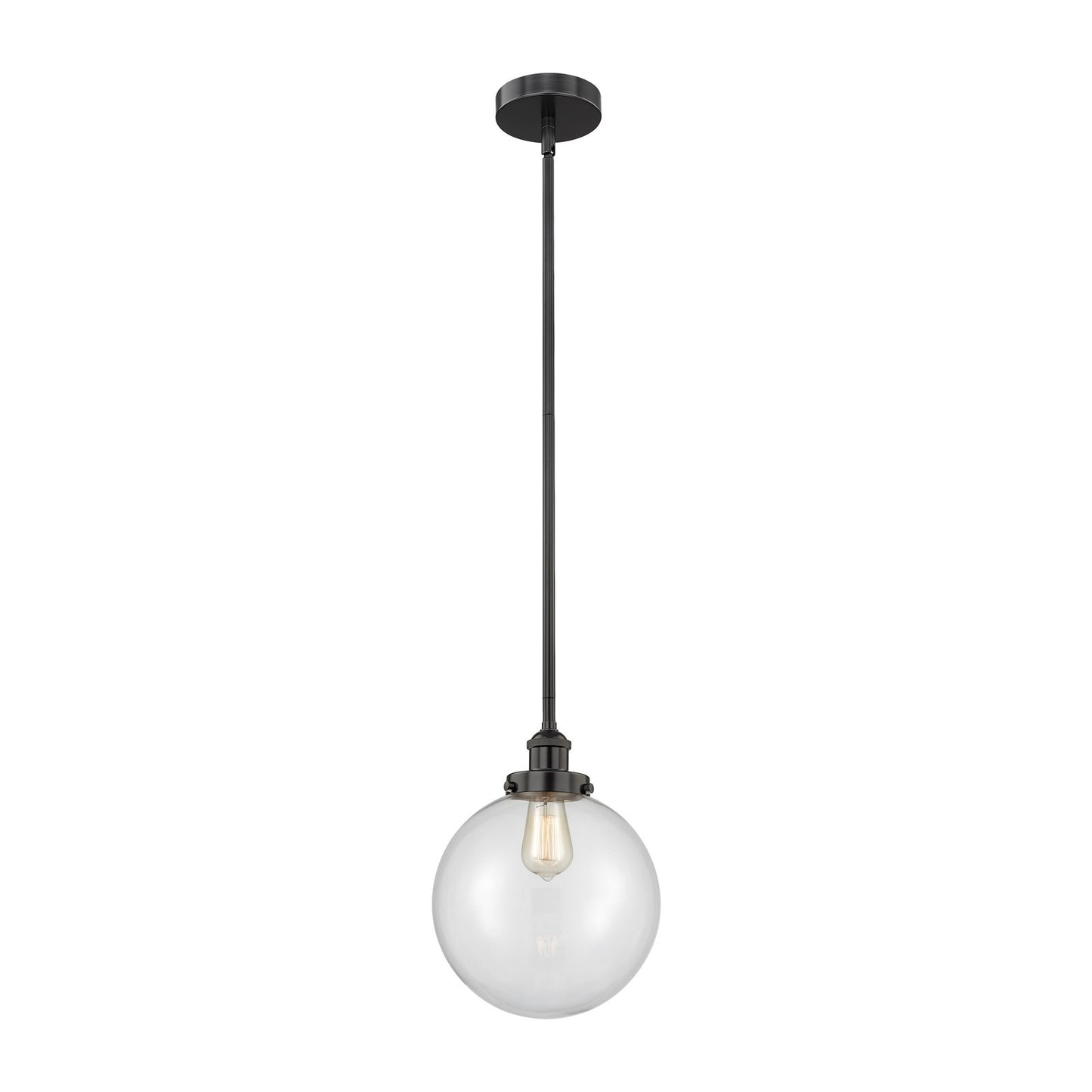 Innovations Beacon 10in 1-Light Mini Pendant | Industrial Matte Black Steel and Clear Glass | Kitchen Island & Dining Room | Model 616-1SH-BK-G202-10-LED