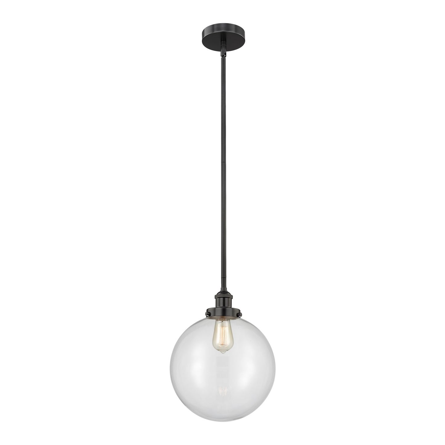 Innovations Beacon 12in 1-Light Mini Pendant | Industrial Matte Black Steel and Clear Glass | Kitchen Island & Dining Room | Model 616-1SH-BK-G202-12-LED