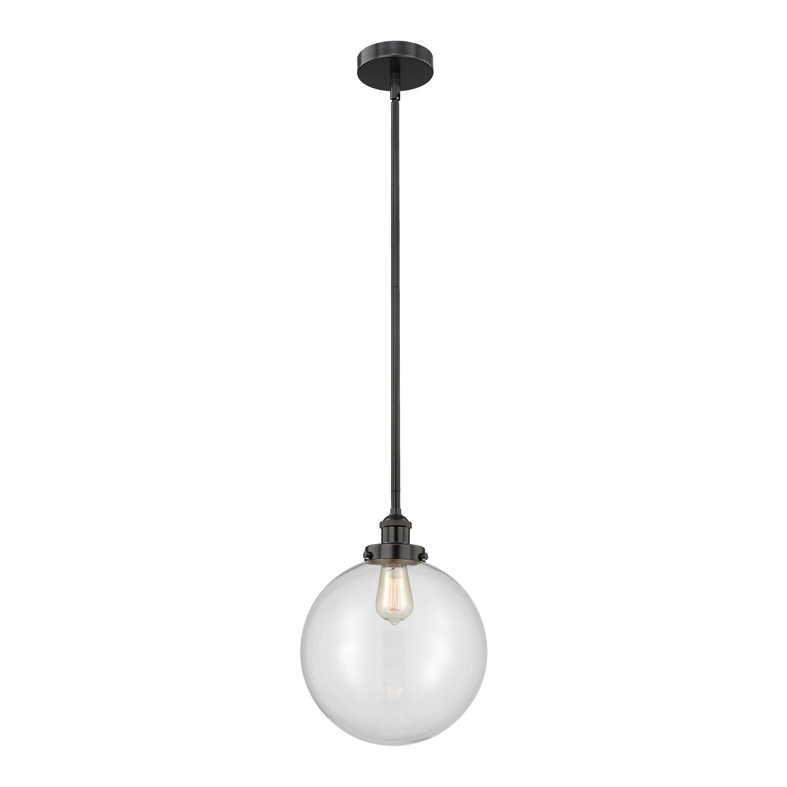 Innovations Beacon 12in 1-Light Mini Pendant | Industrial Matte Black Steel and Clear Glass | Kitchen Island & Dining Room | Model 616-1SH-BK-G202-12-LED