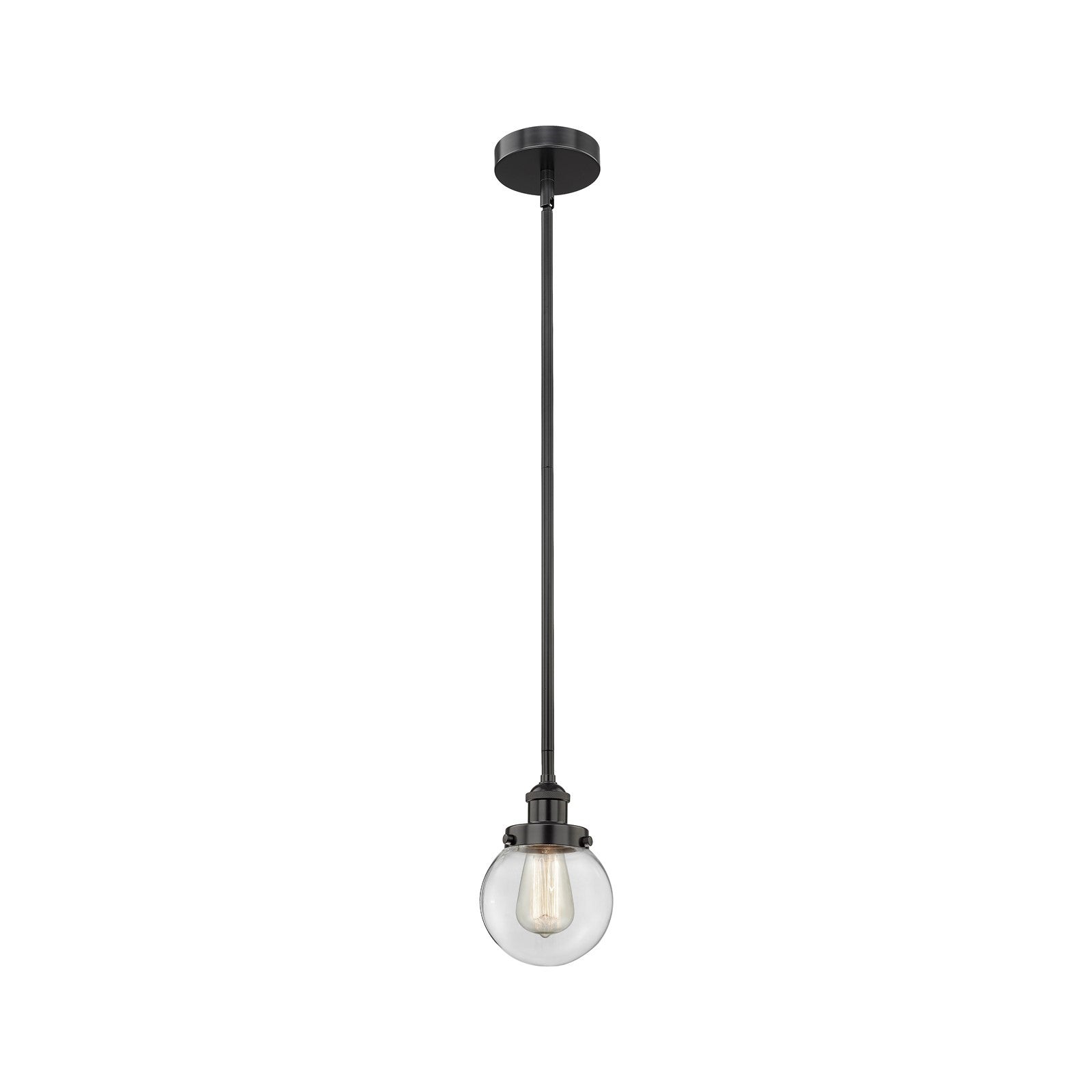 Innovations Beacon 6in 1-Light Mini Pendant | Industrial Matte Black Steel and Clear Glass | Kitchen Island & Dining Room | 6 x | Model 616-1SH-BK-G202-6