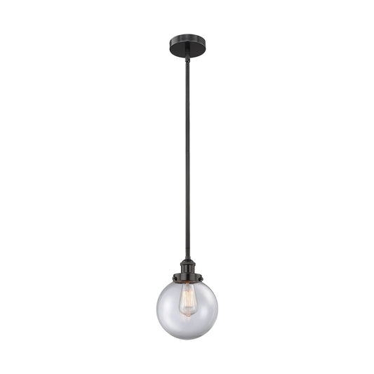 Innovations Beacon 8in 1-Light Mini Pendant | Industrial Matte Black Steel and Clear Glass | Kitchen Island & Dining Room | 8 x | Model 616-1SH-BK-G202-8