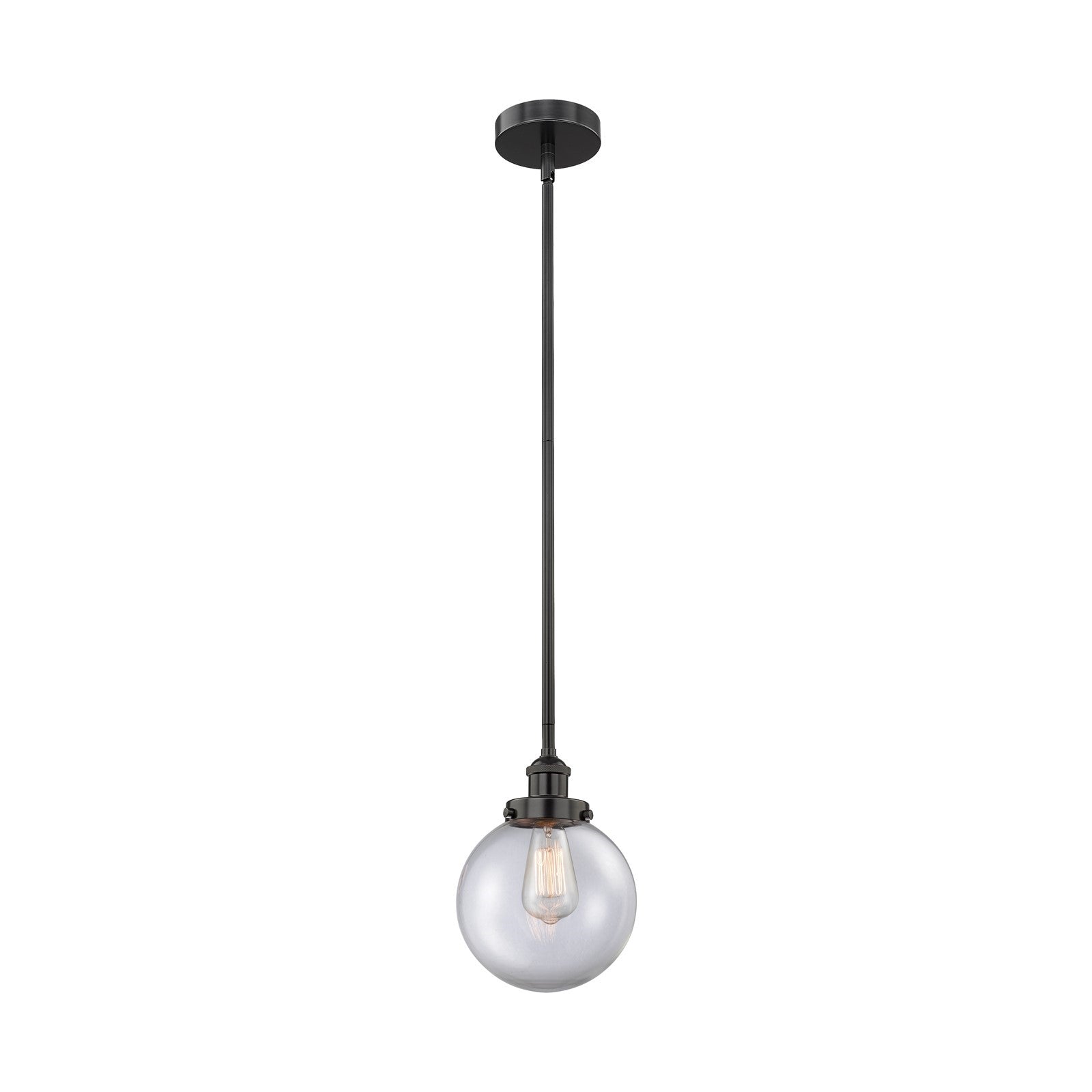 Innovations Beacon 8in 1-Light Mini Pendant | Industrial Matte Black Steel and Clear Glass | Kitchen Island & Dining Room | 8 x | Model 616-1SH-BK-G202-8