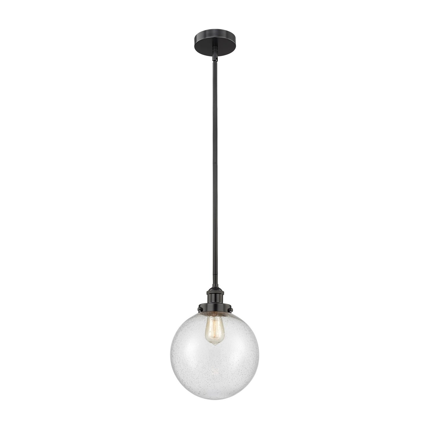 Innovations Beacon 10in 1-Light Mini Pendant | Industrial Matte Black Steel and Seedy Glass | Kitchen Island & Dining Room | Model 616-1SH-BK-G204-10-LED