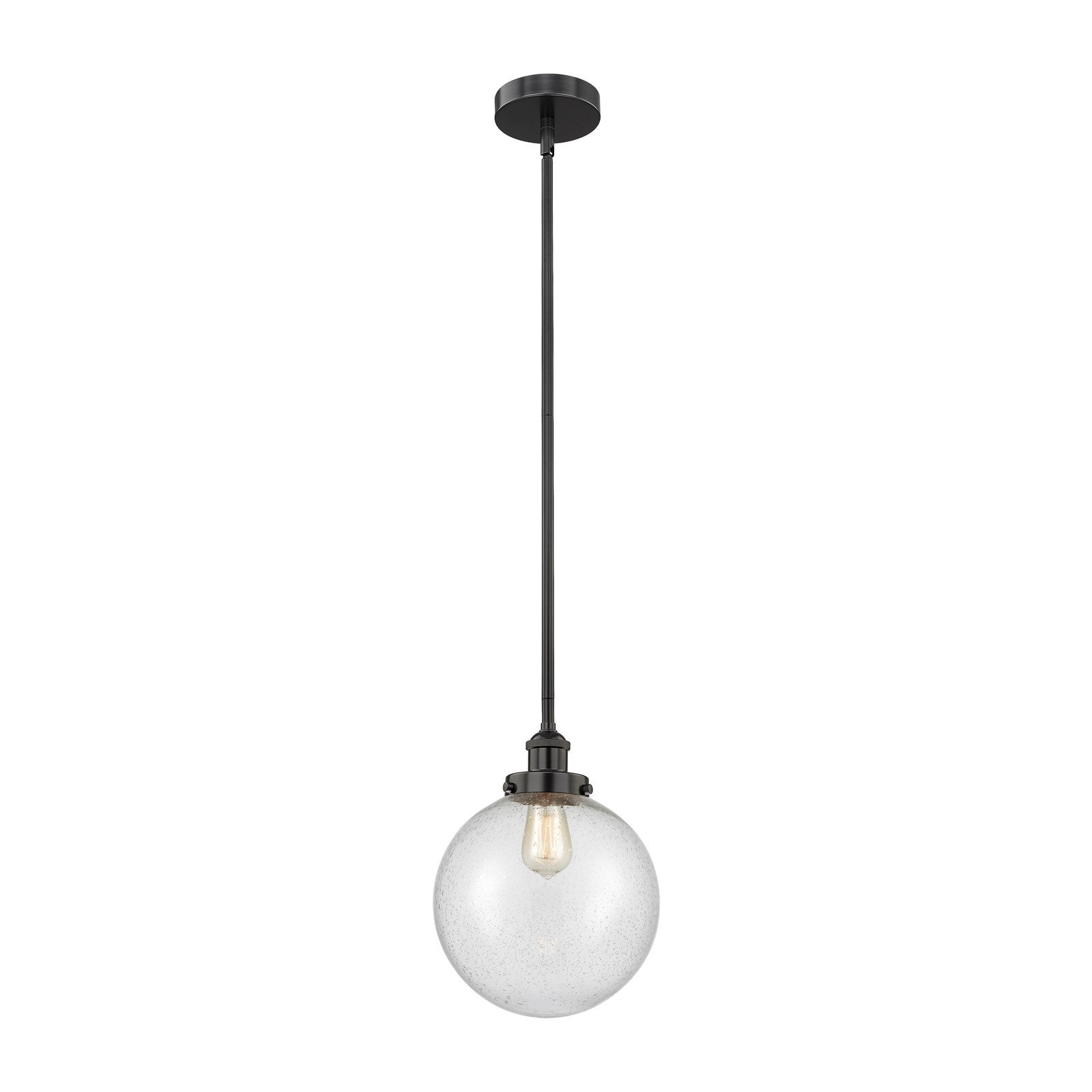 Innovations Beacon 10in 1-Light Mini Pendant | Industrial Matte Black Steel and Seedy Glass | Kitchen Island & Dining Room | Model 616-1SH-BK-G204-10-LED