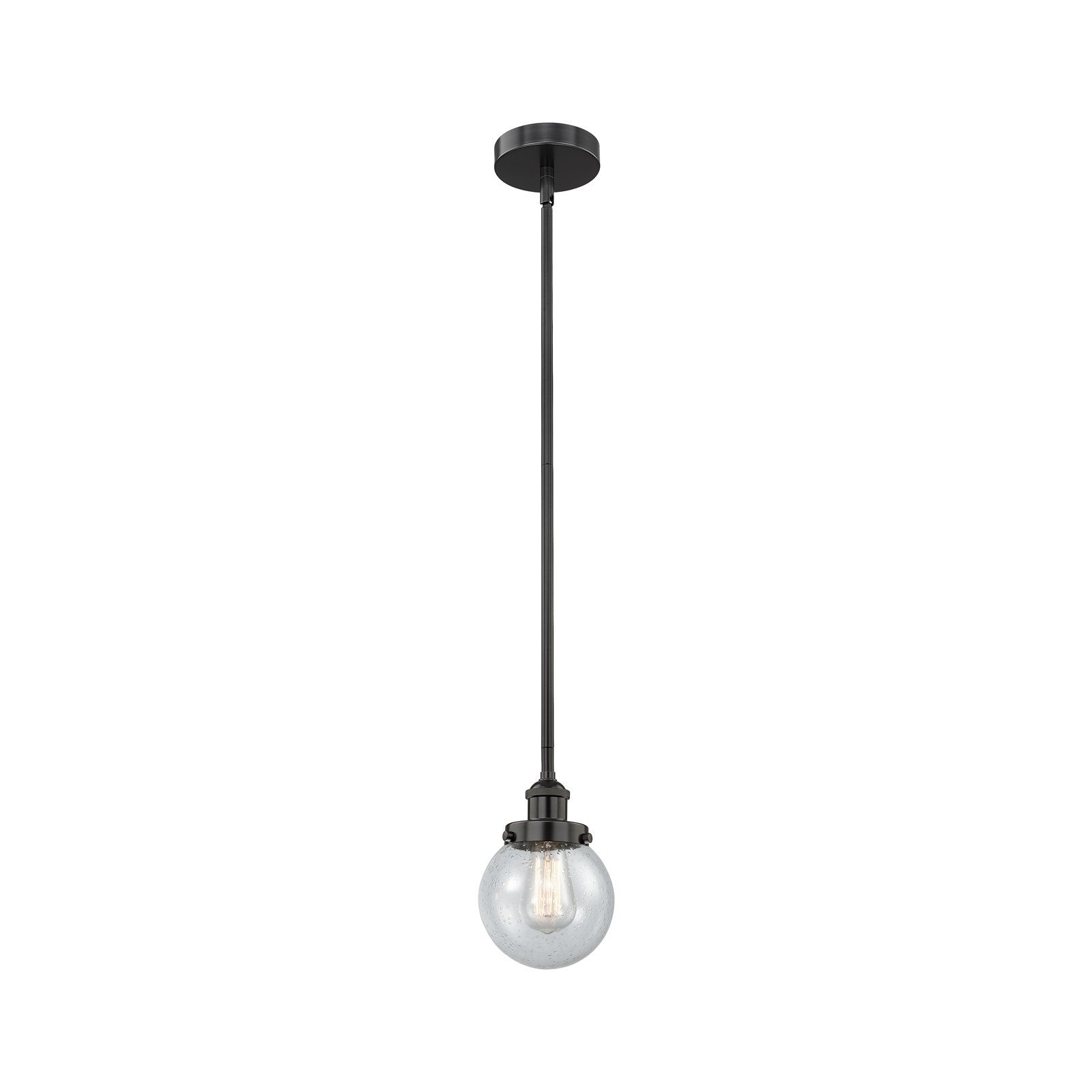 Innovations Beacon 6in 1-Light Mini Pendant | Industrial Matte Black Steel and Seedy Glass | Kitchen Island & Dining Room | Model 616-1SH-BK-G204-6-LED