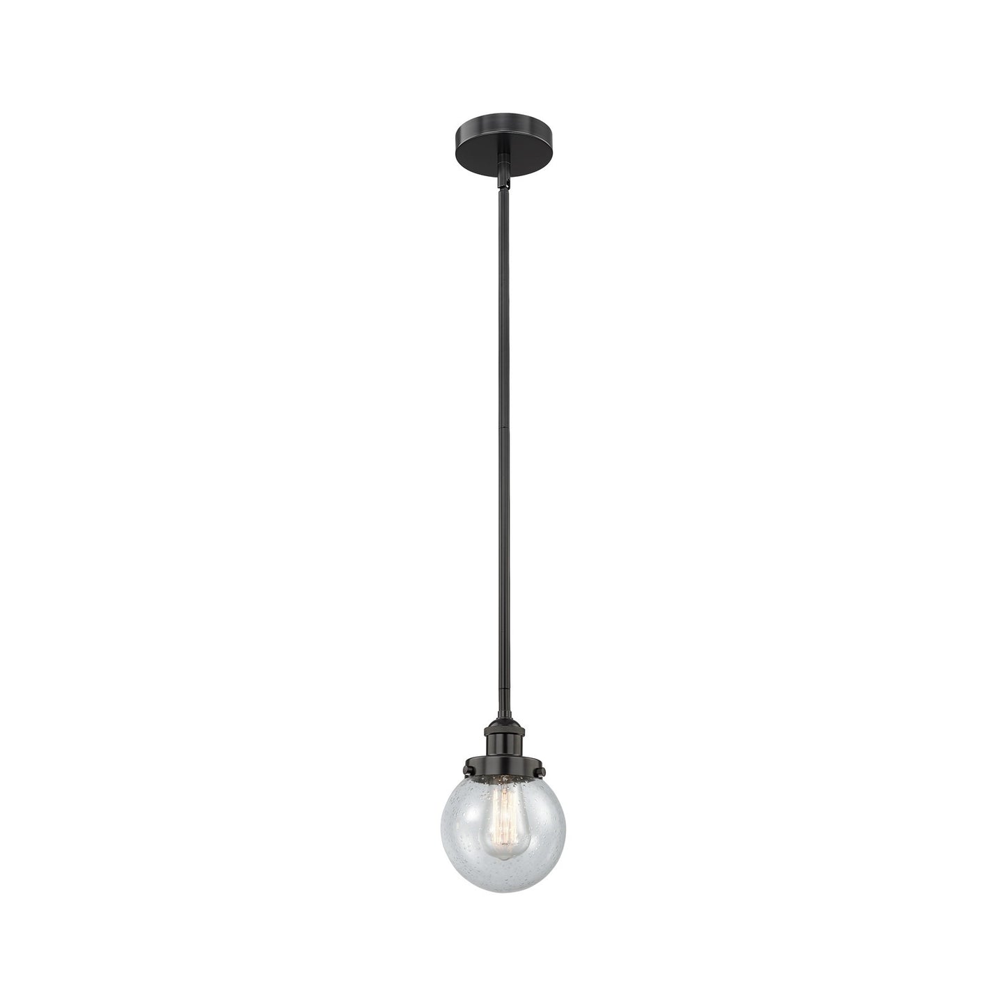 Innovations Beacon 6in 1-Light Mini Pendant | Industrial Matte Black Steel and Seedy Glass | Kitchen Island & Dining Room | Model 616-1SH-BK-G204-6-LED