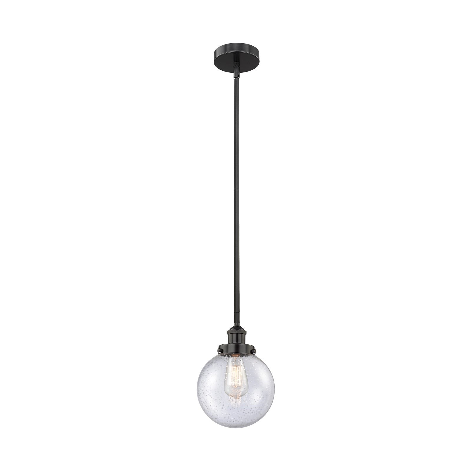 Innovations Beacon 8in 1-Light Mini Pendant | Industrial Matte Black Steel and Seedy Glass | Kitchen Island & Dining Room | 8 x | Model 616-1SH-BK-G204-8