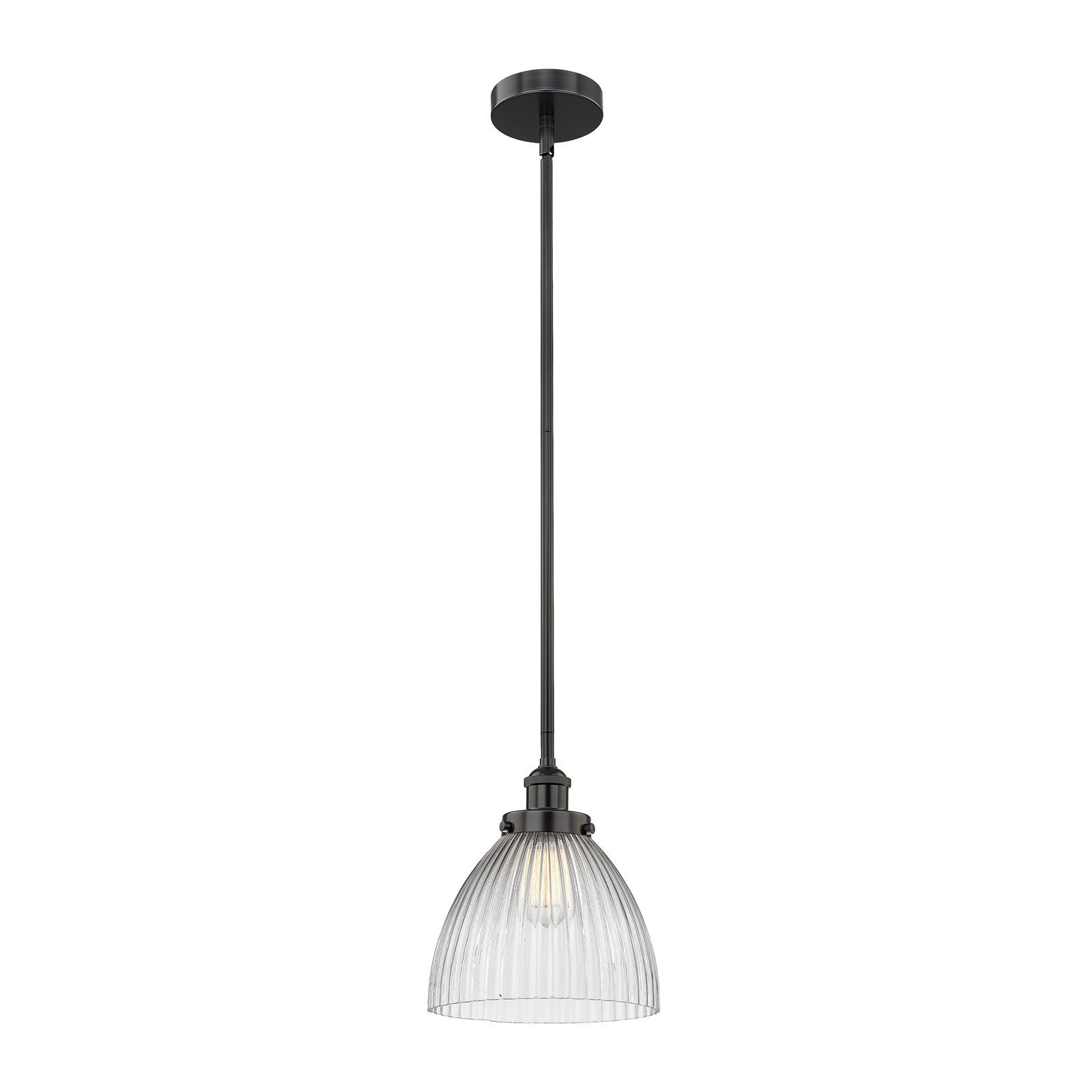 Innovations Seneca Falls 9.5in 1-Light Mini Pendant | Industrial Matte Black Steel and Clear Halophane Glass | Kitchen Island | Model 616-1SH-BK-G222-LED