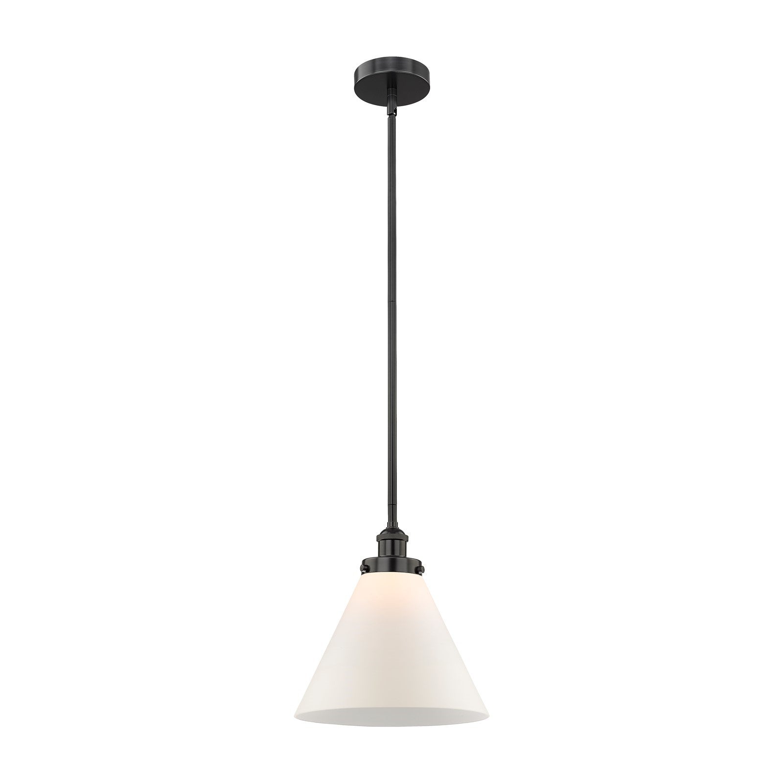 Innovations Cone 12in 1-Light Mini Pendant | Industrial Matte Black Steel and Matte White Frosted Glass | Kitchen Island & Dining | Model 616-1SH-BK-G41-L