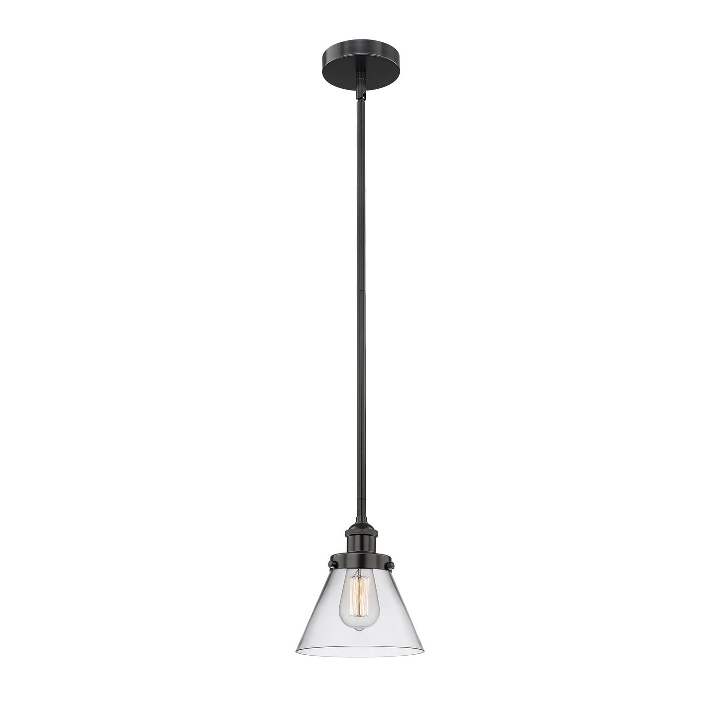 Innovations Cone 8in 1-Light Mini Pendant | Industrial Matte Black Steel and Clear Glass | Kitchen Island | 7.75 x 7.75 x 8.5 in | Model 616-1SH-BK-G42