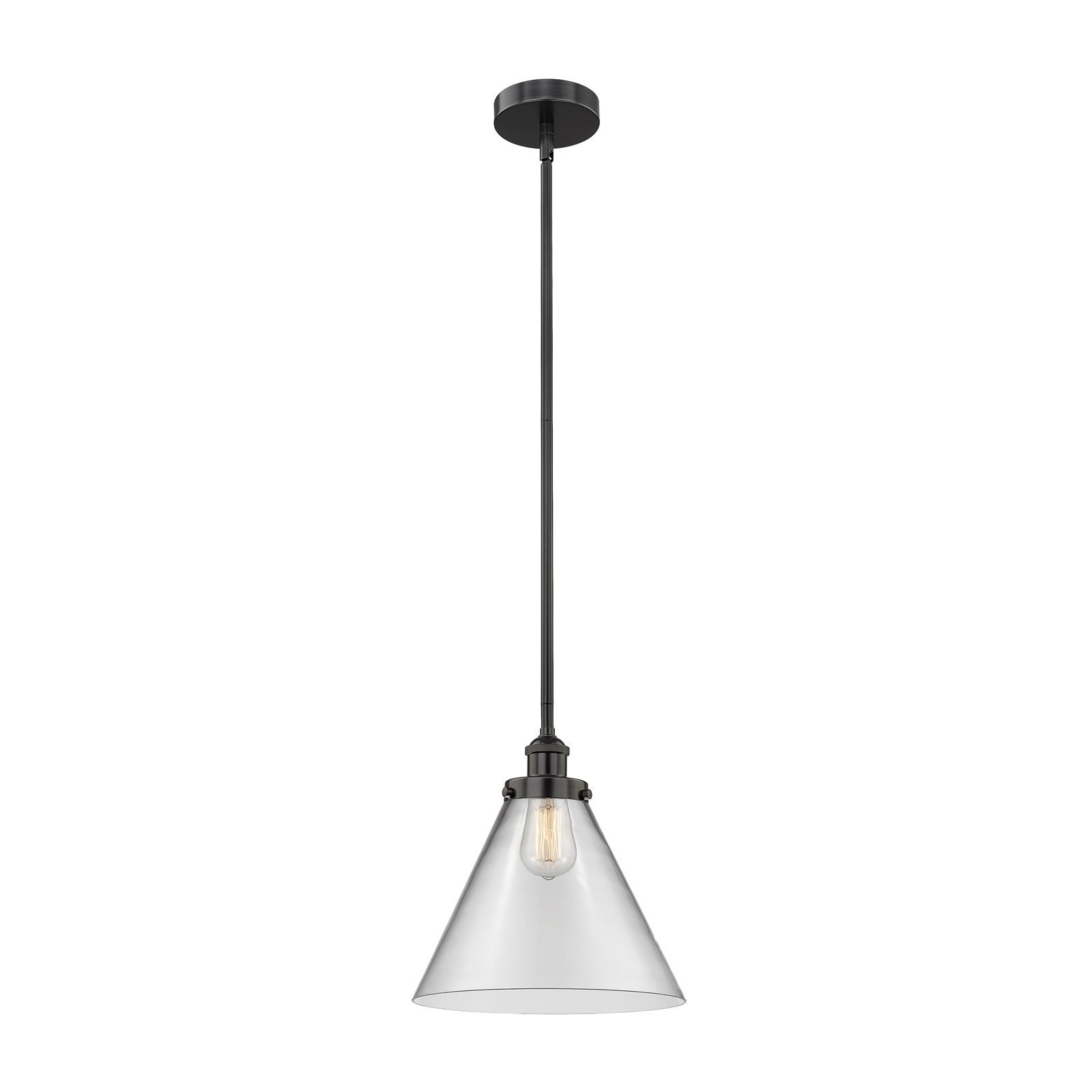 Innovations Cone 12in 1-Light Mini Pendant | Industrial Matte Black Steel and Clear Glass | Kitchen Island & Dining Room | 12 x | Model 616-1SH-BK-G42-L