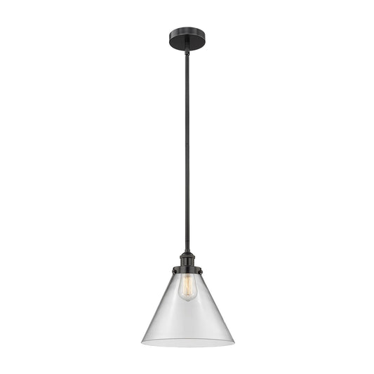 Innovations Cone 12in 1-Light Mini Pendant | Industrial Matte Black Steel and Clear Glass | Kitchen Island & Dining Room | 12 x | Model 616-1SH-BK-G42-L