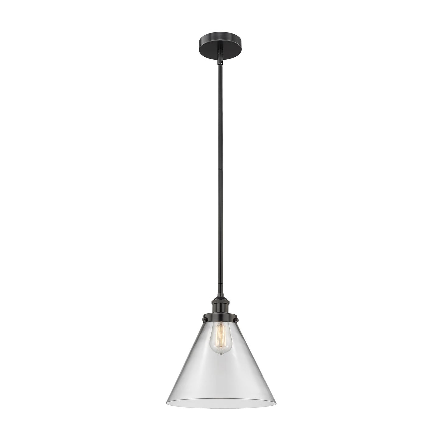 Innovations Cone 12in 1-Light Mini Pendant | Industrial Matte Black Steel and Clear Glass | Kitchen Island & Dining Room | 12 x | Model 616-1SH-BK-G42-L