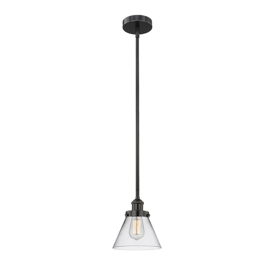Innovations Cone 1-Light Mini Pendant | Industrial Matte Black Steel and Clear Glass | Kitchen Island & Dining Room | 7.75 x | Model 616-1SH-BK-G42-LED