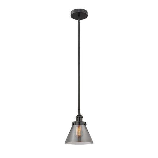 Innovations Cone 8in 1-Light Mini Pendant | Industrial Matte Black Steel and Light Smoke Glass | Kitchen Island & Dining Room | Model 616-1SH-BK-G43