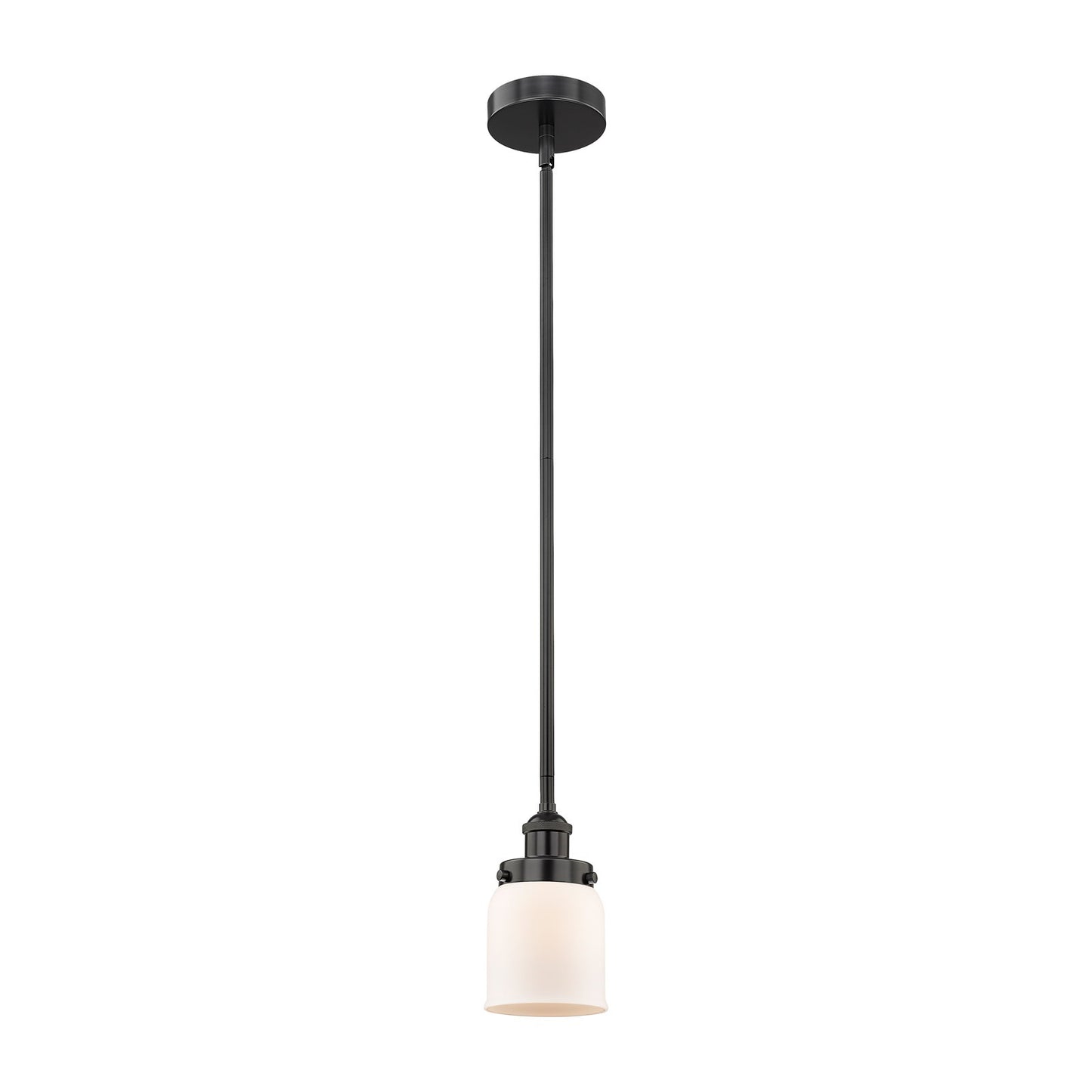 Innovations Bell 5in 1-Light Mini Pendant | Industrial Matte Black Steel and Matte White Frosted Glass | Kitchen Island & | Model 616-1SH-BK-G51-LED