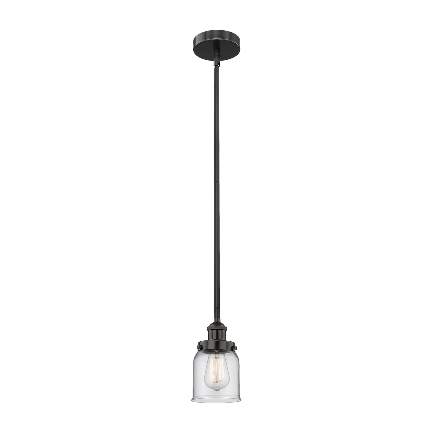 Innovations Bell 5in 1-Light Mini Pendant | Industrial Matte Black Steel and Clear Glass | Kitchen Island & Dining Room | 5 x 5 x | Model 616-1SH-BK-G52