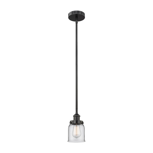 Innovations Bell 5in 1-Light Mini Pendant | Industrial Matte Black Steel and Clear Glass | Kitchen Island & Dining Room | 600 | Model 616-1SH-BK-G52-LED