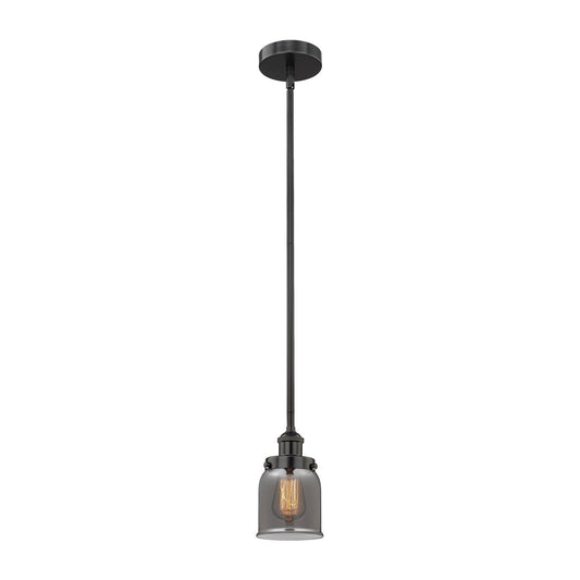 Innovations Bell 5in 1-Light Mini Pendant | Industrial Matte Black Steel and Light Smoke Glass | Kitchen Island & Dining Room | 5 x | Model 616-1SH-BK-G53