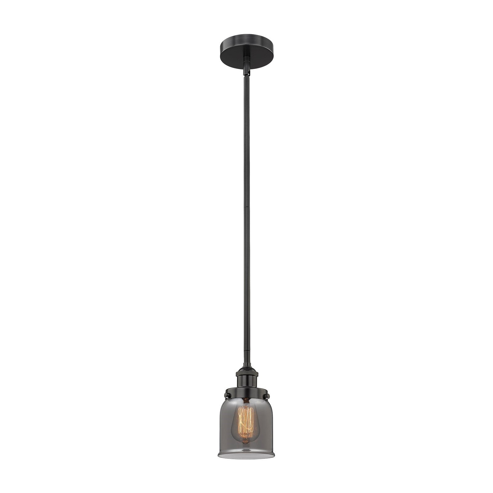 Innovations Bell 5in 1-Light Mini Pendant | Industrial Farmhouse Matte Black Steel and Light Smoke Glass | Kitchen Island & | Model 616-1SH-BK-G53-LED