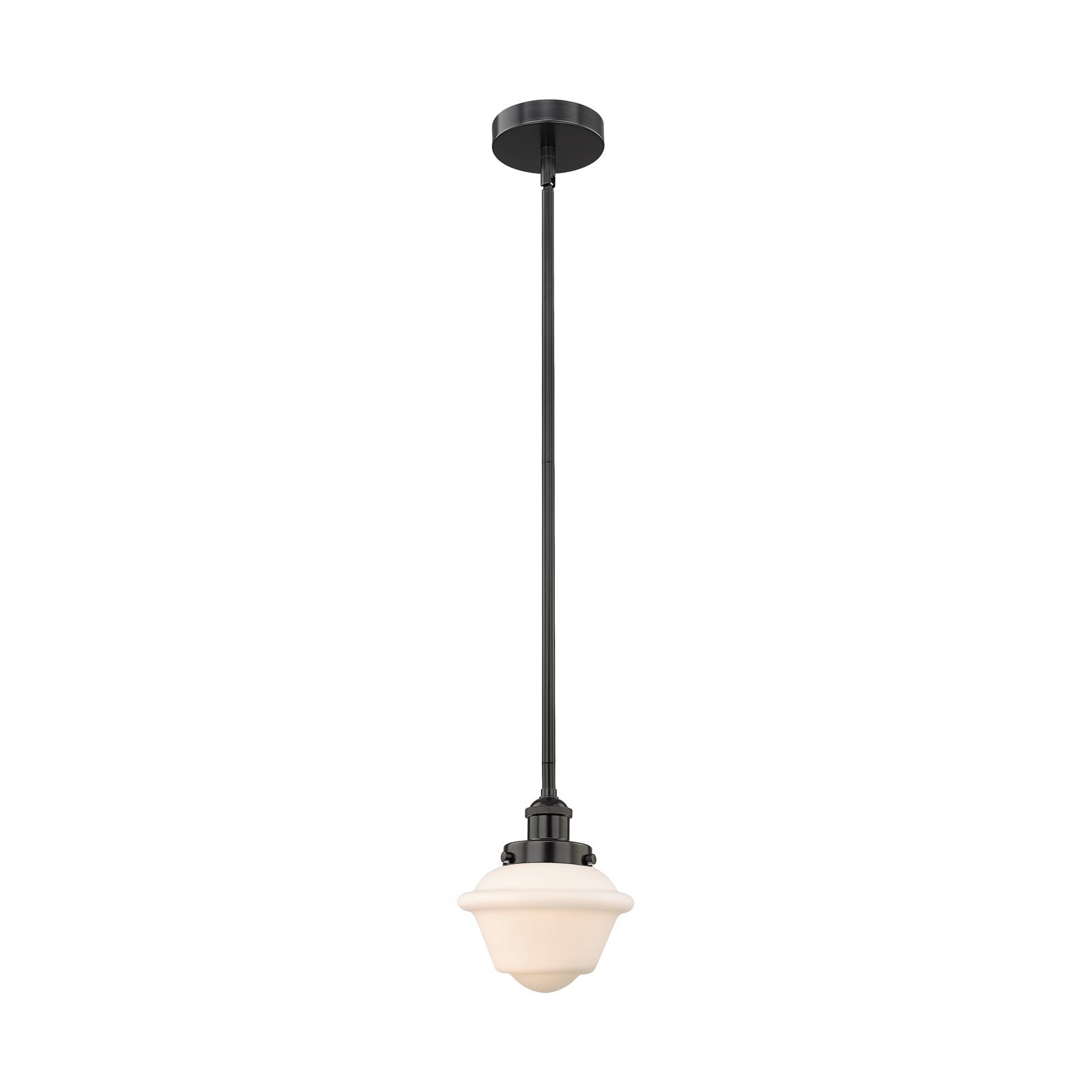 Innovations Oxford 7in 1-Light Mini Pendant | Traditional Matte Black Steel and Matte White Frosted Glass | Kitchen Island & | Model 616-1SH-BK-G531