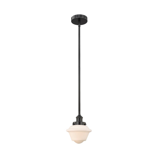 Innovations Oxford 7in 1-Light Mini Pendant | Traditional Matte Black Steel and Matte White Frosted Glass | Kitchen Island & | Model 616-1SH-BK-G531