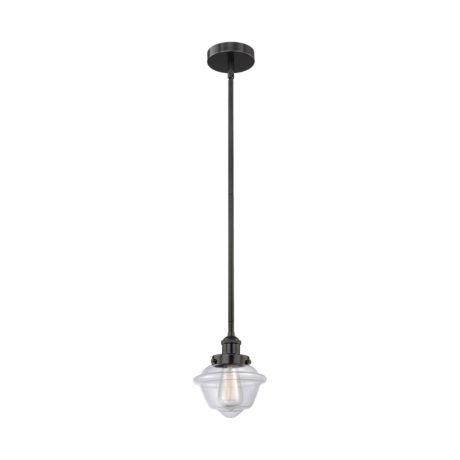 Innovations Oxford 7.25in 1-Light Mini Pendant | Traditional Matte Black Steel and Clear Glass | Kitchen Island & Dining Room | Model 616-1SH-BK-G532-LED