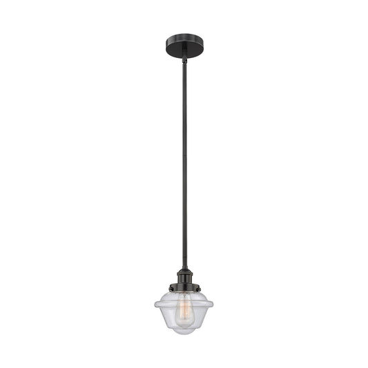 Innovations Oxford 7.25in 1-Light Mini Pendant | Traditional Matte Black Steel and Seedy Glass | Kitchen Island & Dining Room | Model 616-1SH-BK-G534-LED