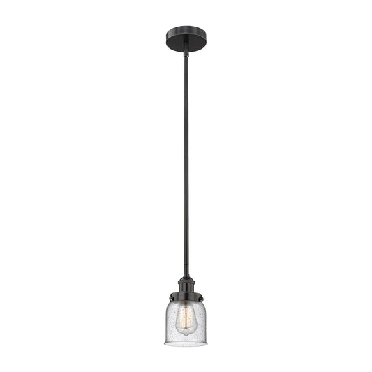Innovations Bell 5in 1-Light Mini Pendant | Industrial Farmhouse Matte Black Steel and Seedy Glass | Kitchen Island & Dining | Model 616-1SH-BK-G54-LED