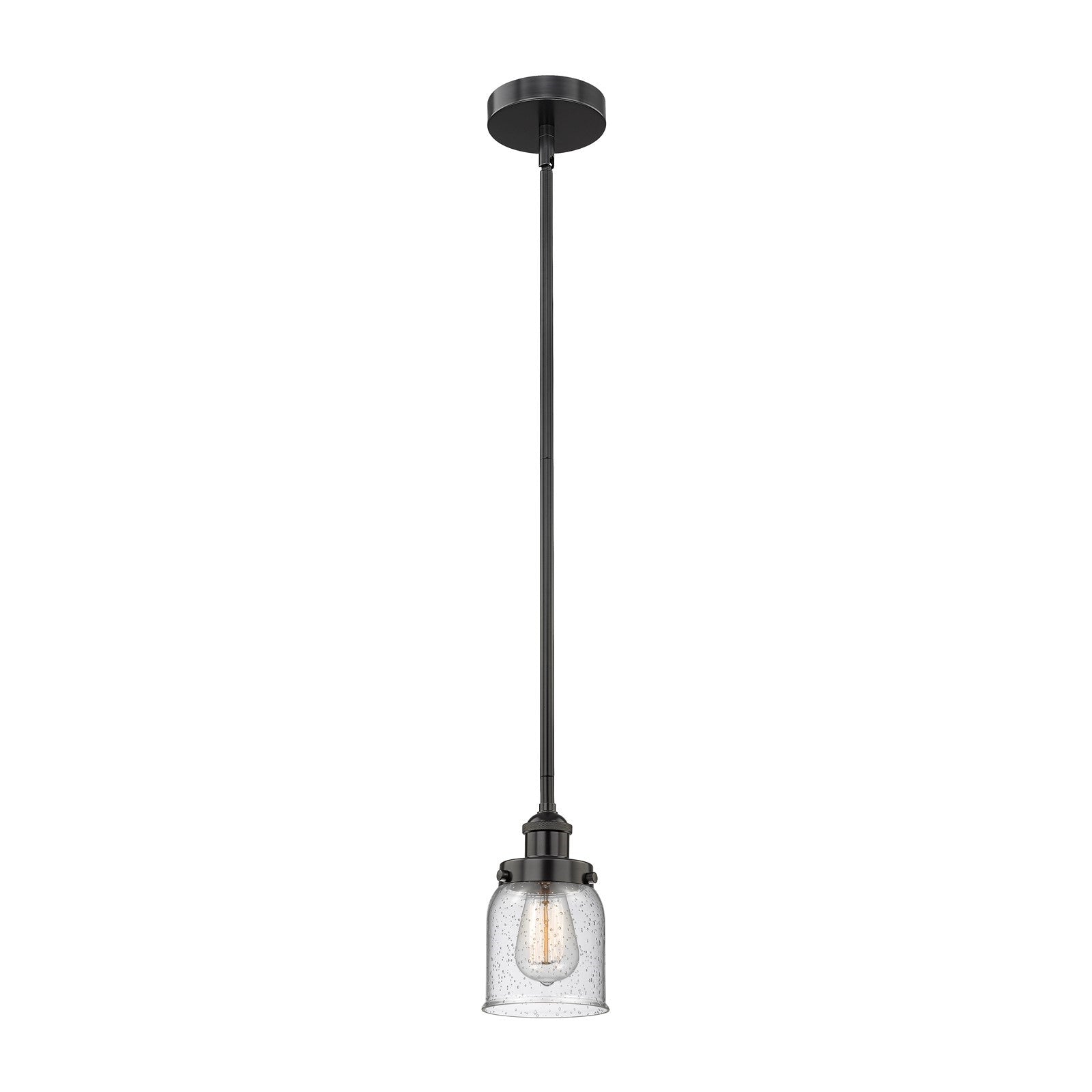 Innovations Bell 5in 1-Light Mini Pendant | Industrial Farmhouse Matte Black Steel and Seedy Glass | Kitchen Island & Dining | Model 616-1SH-BK-G54-LED