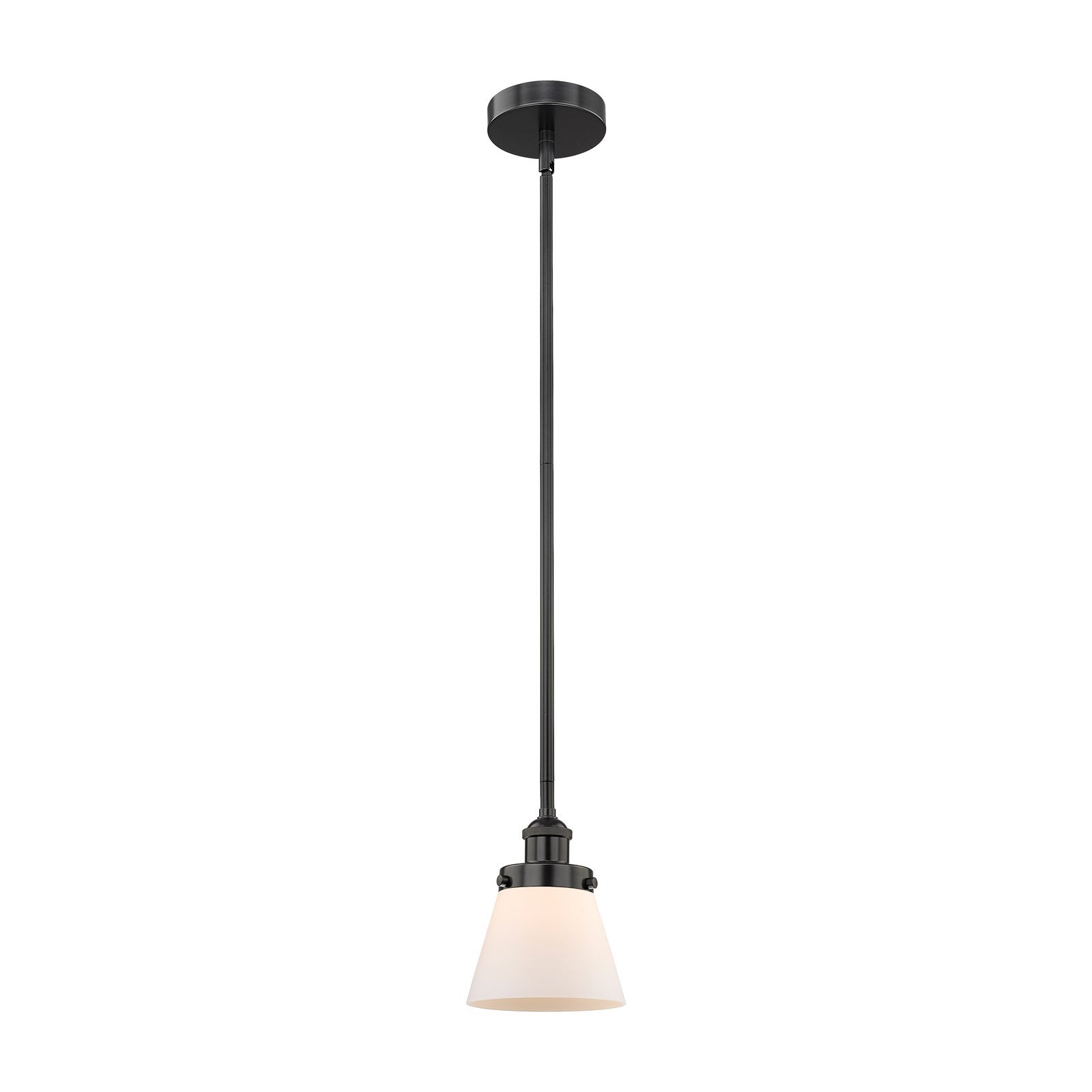 Innovations Cone 6.25in 1-Light Mini Pendant | Industrial Matte Black Steel and Matte White Frosted Glass | Kitchen Island & Dining | Model 616-1SH-BK-G61