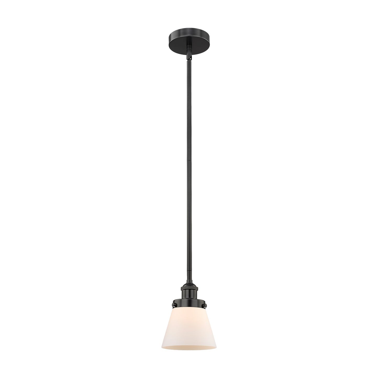 Innovations Cone 6.25in 1-Light Mini Pendant | Industrial Matte Black Steel and Matte White Frosted Glass | Kitchen Island & Dining | Model 616-1SH-BK-G61