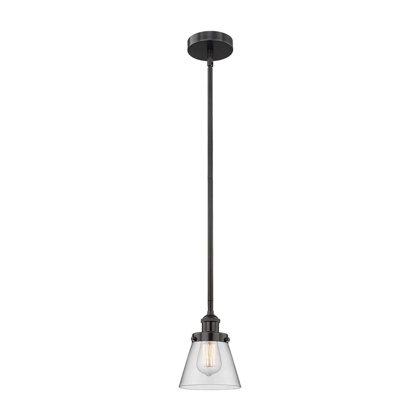 Innovations Cone 1-Light 6.25in Mini Pendant | Industrial Matte Black Steel and Clear Glass | Kitchen Island & Dining Room | Model 616-1SH-BK-G62-LED