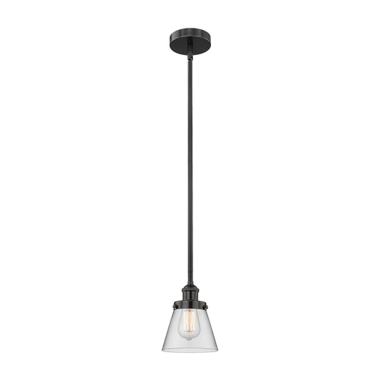 Innovations Cone 1-Light 6.25in Mini Pendant | Industrial Matte Black Steel and Clear Glass | Kitchen Island & Dining Room | Model 616-1SH-BK-G62-LED