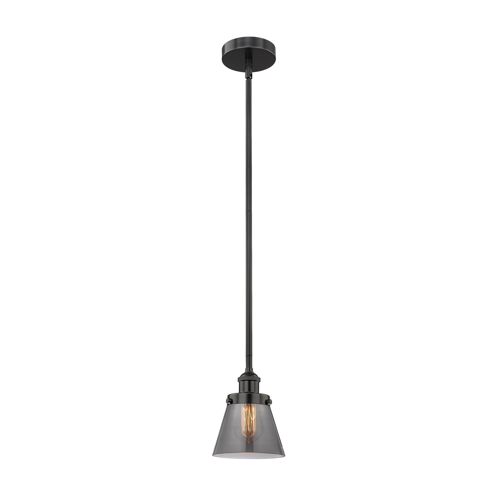 Innovations Cone 6.25in 1-Light Mini Pendant | Industrial Farmhouse Matte Black Steel and Light Smoke Glass | Kitchen Island & | Model 616-1SH-BK-G63