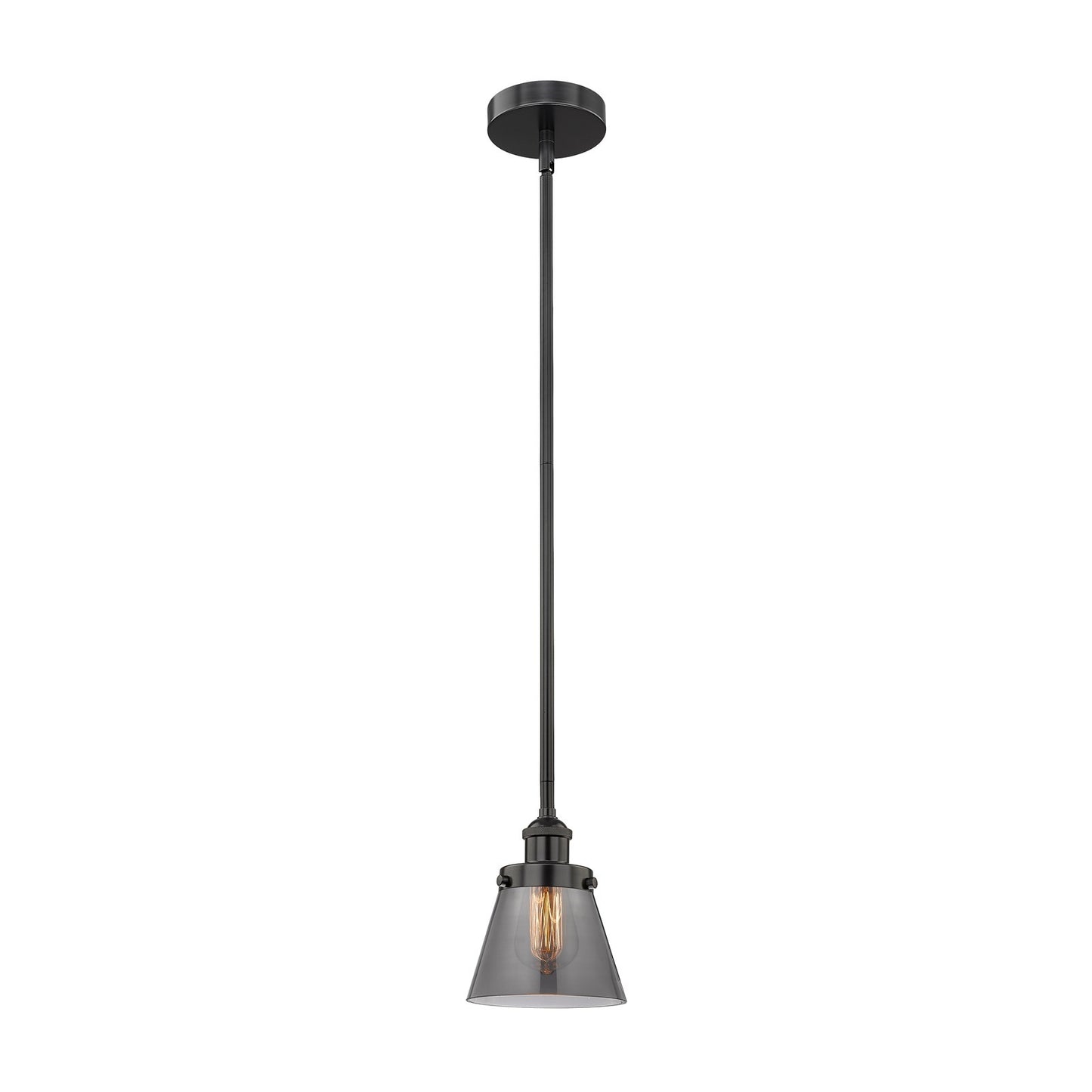 Innovations Cone 6.25in 1-Light Mini Pendant | Industrial Matte Black Steel and Light Smoke Glass | Kitchen Island & Dining | Model 616-1SH-BK-G63-LED