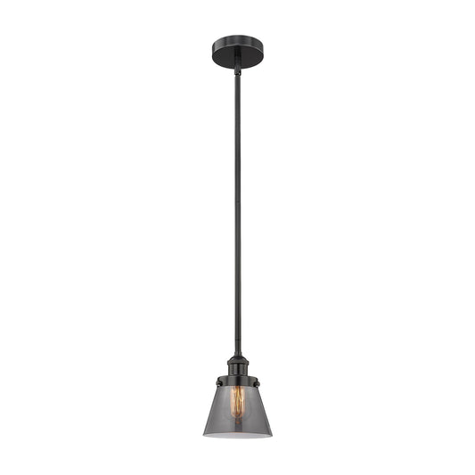 Innovations Cone 6.25in 1-Light Mini Pendant | Industrial Matte Black Steel and Light Smoke Glass | Kitchen Island & Dining | Model 616-1SH-BK-G63-LED