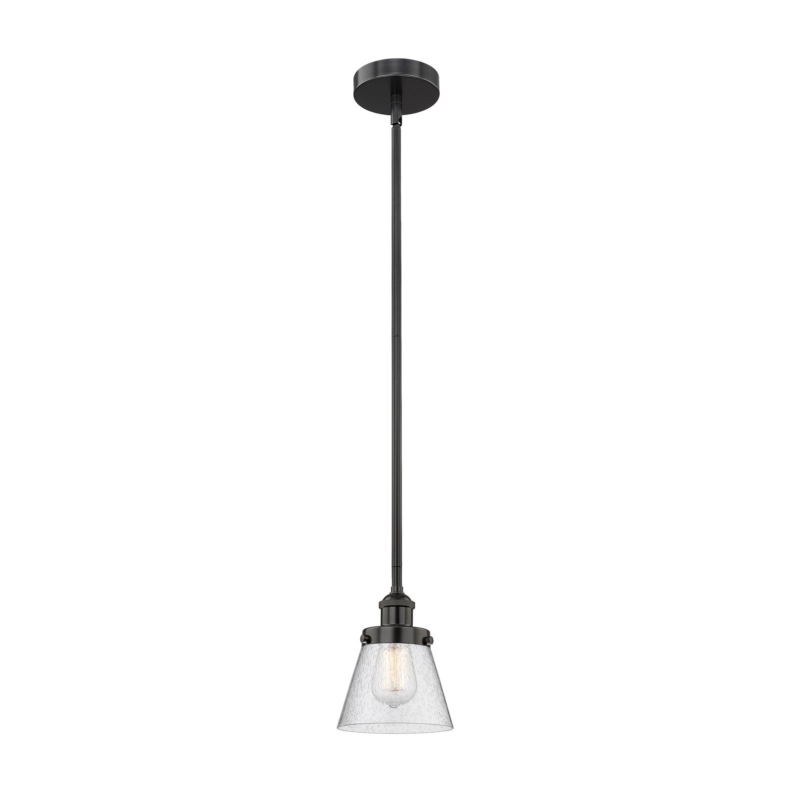 Innovations Cone 6.25in 1-Light Mini Pendant | Industrial Matte Black Steel and Seedy Glass | Kitchen Island & Dining Room | Model 616-1SH-BK-G64-LED