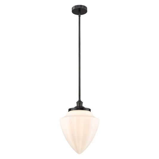Innovations Bullet 12in 1-Light Mini Pendant | Industrial Matte Black Steel and Matte White Frosted Glass | Kitchen Island & | Model 616-1SH-BK-G661-12