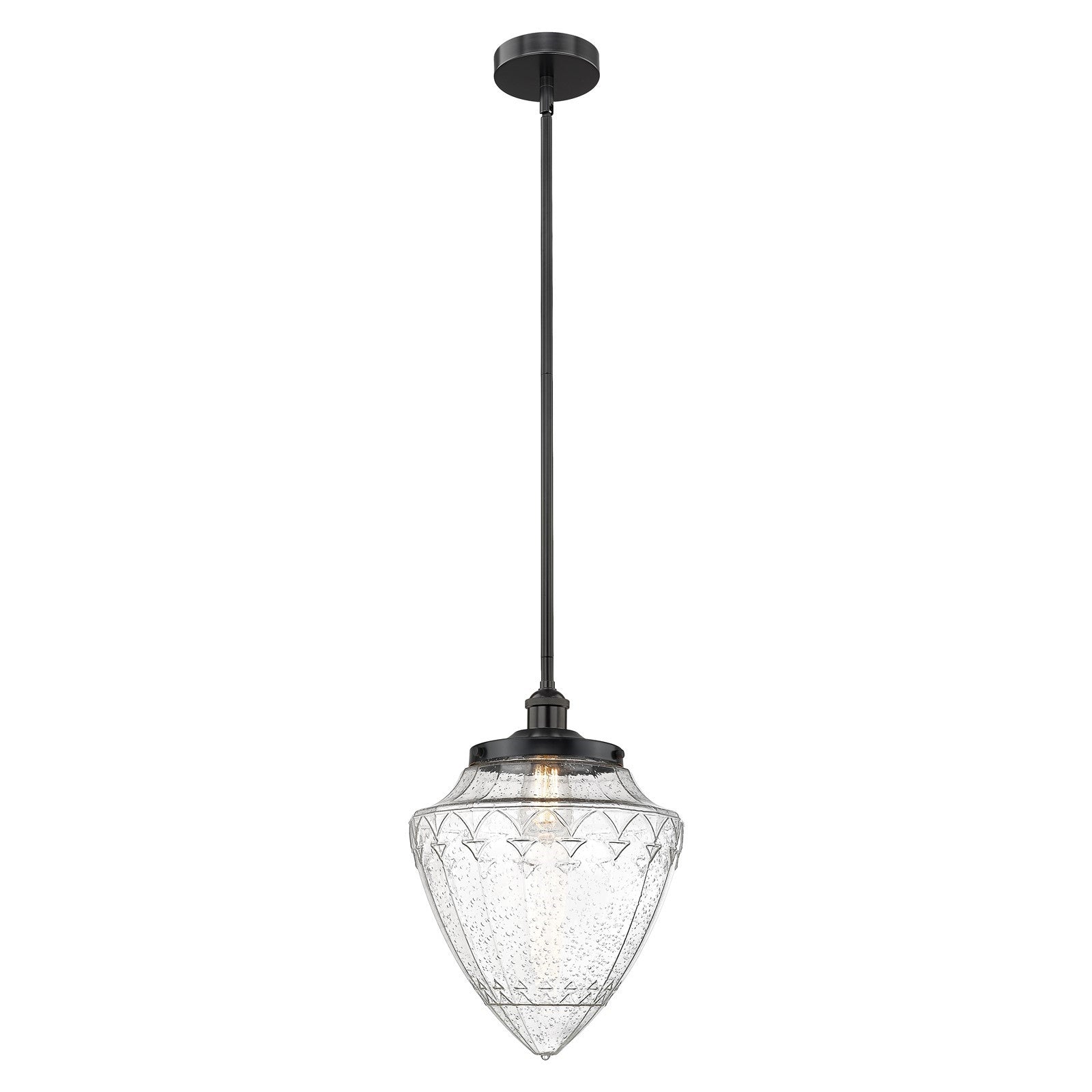Innovations Bullet 12in 1-Light Mini Pendant | Industrial Matte Black Steel and Seedy Glass | Kitchen Island & Dining Room | Model 616-1SH-BK-G664-12-LED