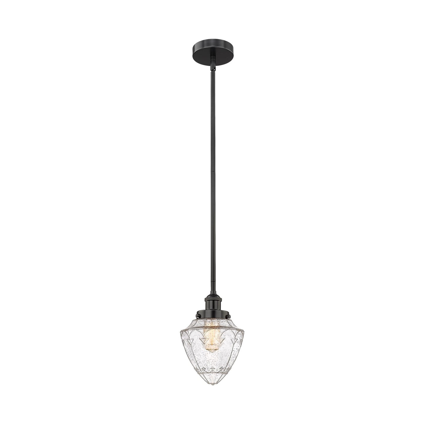 Innovations Bullet 7in 1-Light Mini Pendant | Traditional Matte Black Steel and Seedy Glass | Kitchen Island & Dining Room | 7 x | Model 616-1SH-BK-G664-7