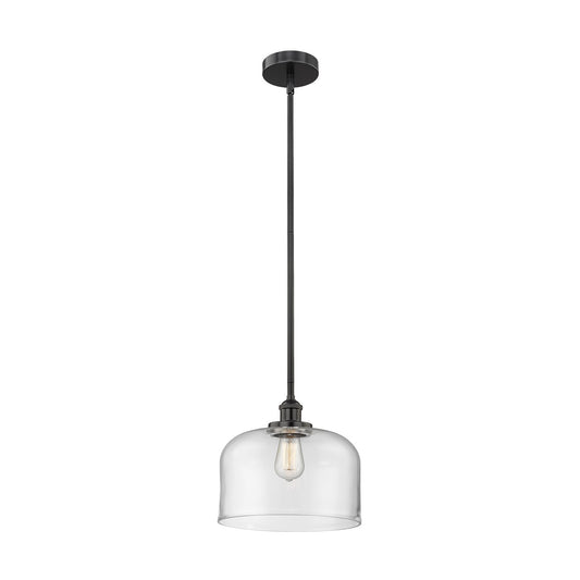 Innovations Bell 12in 1-Light Mini Pendant | Industrial Matte Black Steel and Clear Glass | Kitchen Island & Dining Room | 11.5 x | Model 616-1SH-BK-G72-L