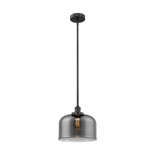 Innovations Bell 12in 1-Light Mini Pendant | Industrial Matte Black Steel and Light Smoke Glass | Kitchen Island | 11.5 x 11.5 x | Model 616-1SH-BK-G73-L