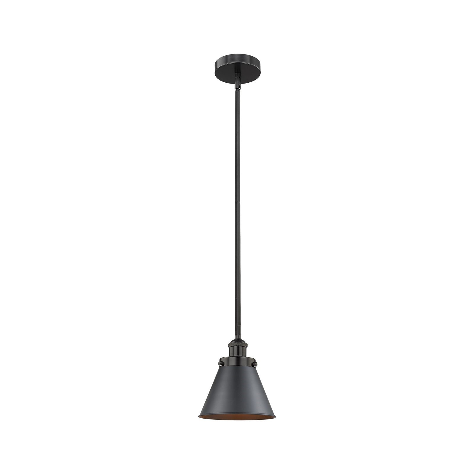 Innovations Appalachian 8in 1-Light Mini Pendant | Industrial Matte Black Steel and Cast Brass with Matte Black Metal Shade | Model 616-1SH-BK-M13-BK-LED