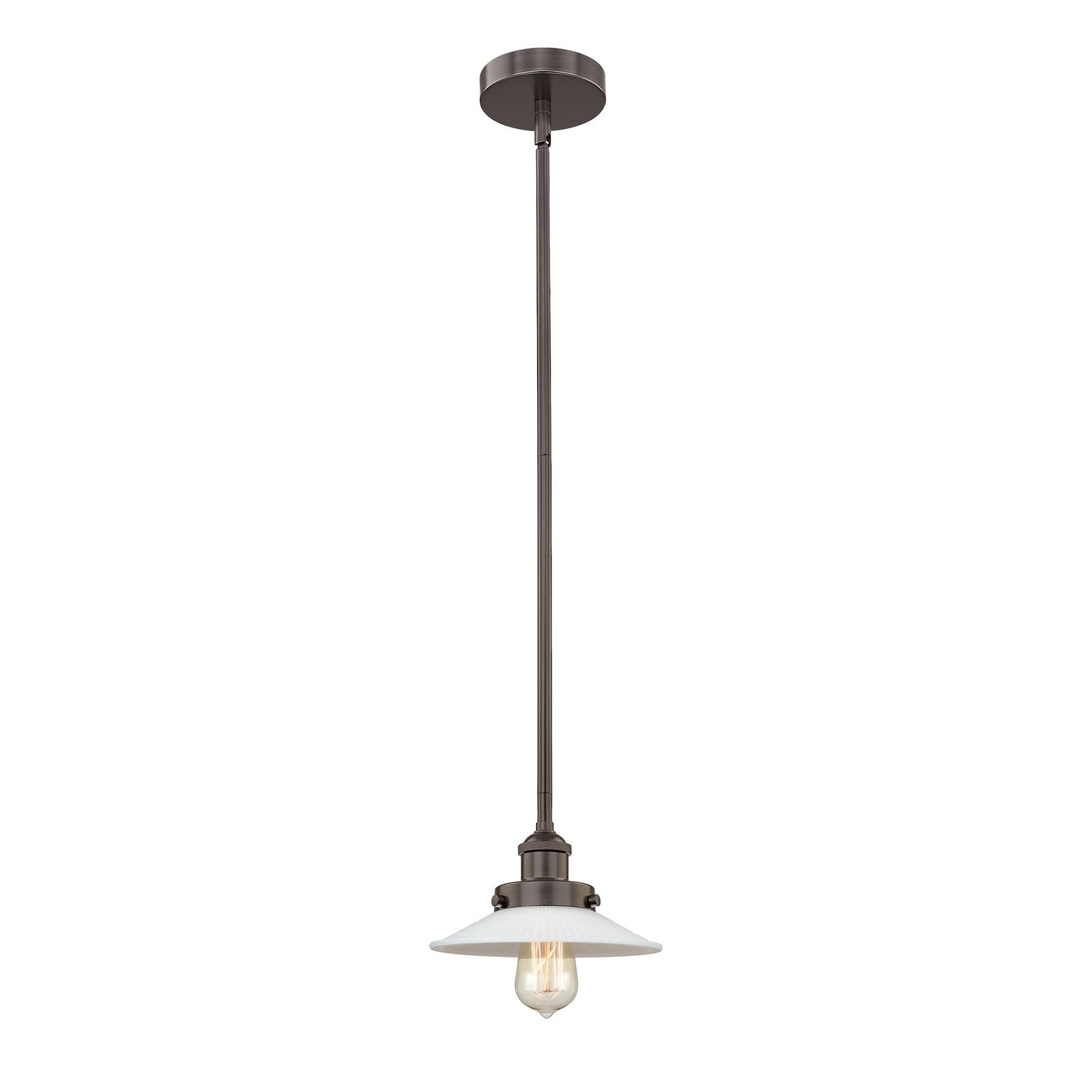 Innovations Halophane 9in 1-Light Mini Pendant | Industrial Oil Rubbed Bronze Steel and Matte White Frosted Glass | Kitchen Island & | Model 616-1SH-OB-G1