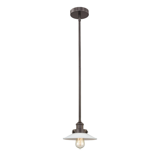 Innovations Halophane 9in 1-Light Mini Pendant | Industrial Oil Rubbed Bronze Steel and Frosted White Glass | Kitchen Island & | Model 616-1SH-OB-G1-LED