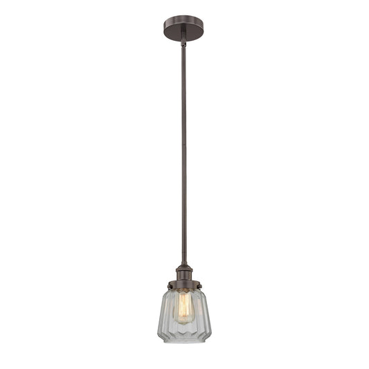 Innovations Chatham 7in 1-Light Mini Pendant | Art Deco Industrial Oil Rubbed Bronze Steel and Clear Ribbed Glass | Kitchen Island | Model 616-1SH-OB-G142
