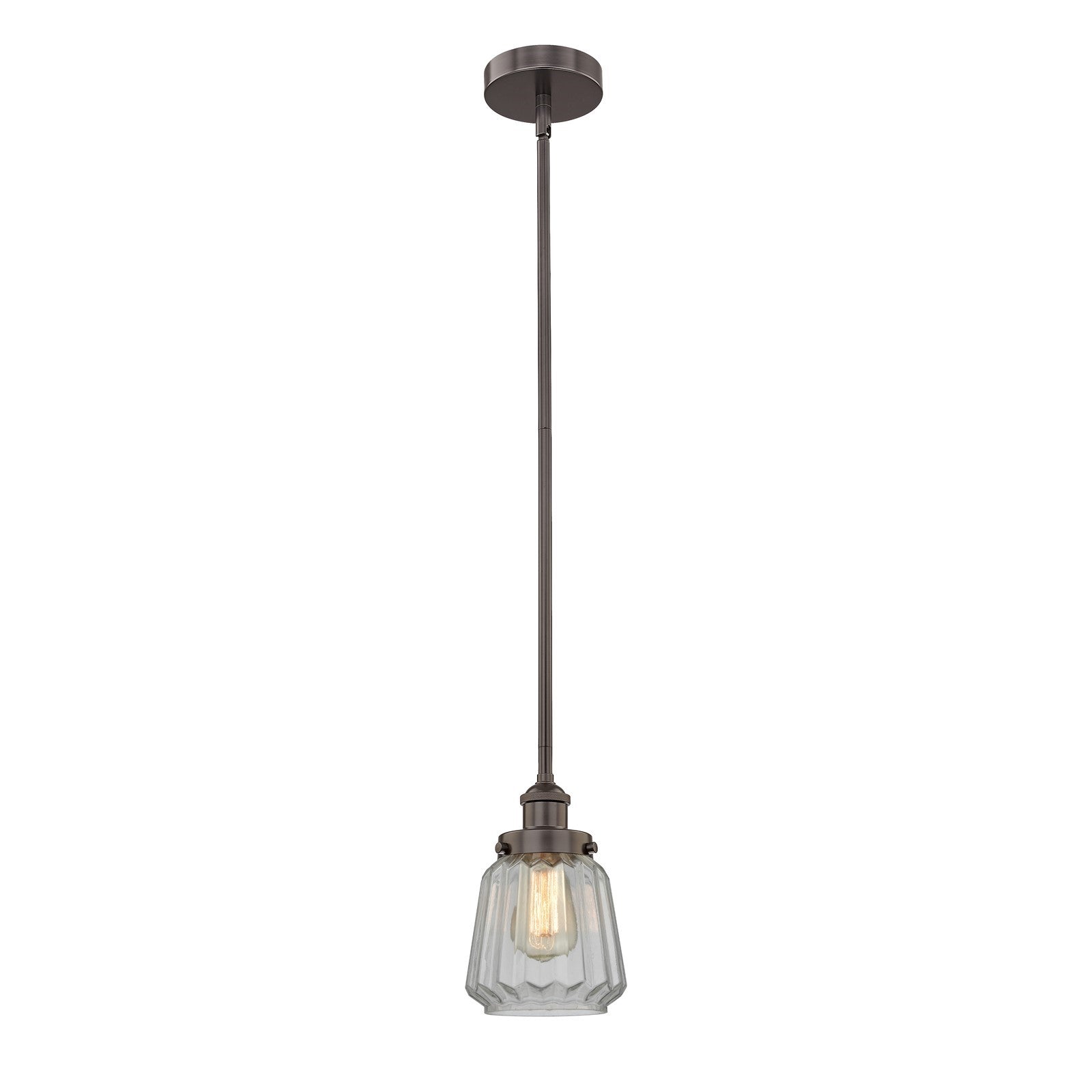 Innovations Chatham 7in 1-Light Mini Pendant | Art Deco Industrial Oil Rubbed Bronze Steel and Clear Ribbed Glass | Kitchen Island | Model 616-1SH-OB-G142