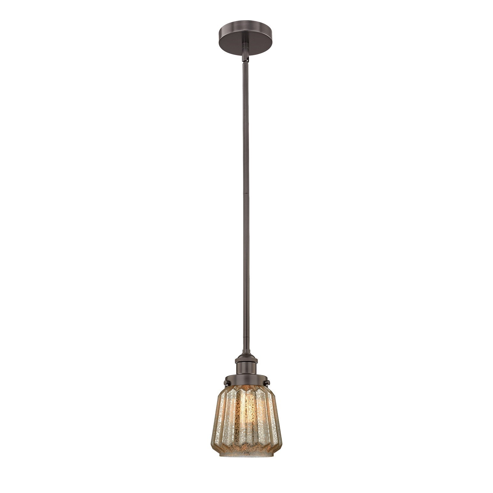 Innovations Chatham 7in 1-Light Mini Pendant | Art Deco Industrial Oil Rubbed Bronze and Mercury Ribbed Glass | Kitchen Island & | Model 616-1SH-OB-G146
