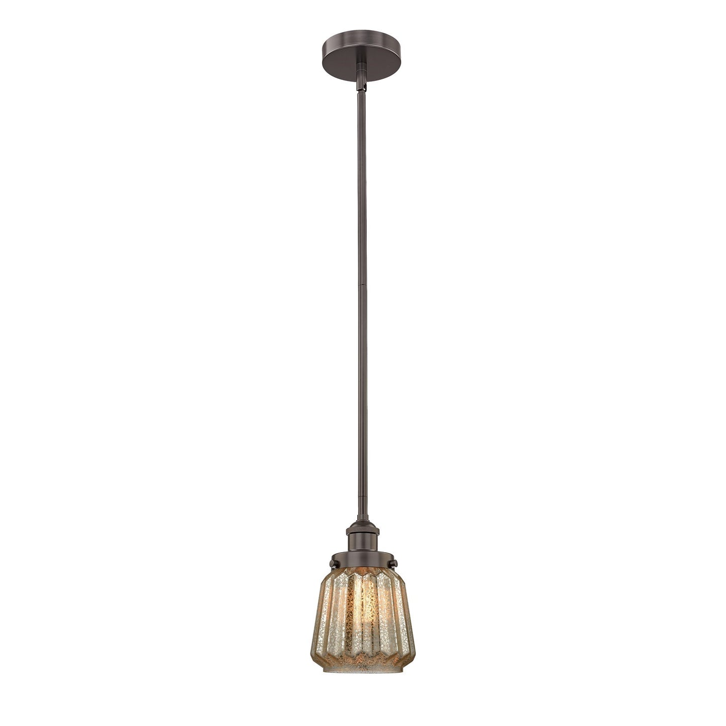 Innovations Chatham 7in 1-Light Mini Pendant | Industrial Oil Rubbed Bronze Steel and Mercury Ribbed Glass | Kitchen Island & | Model 616-1SH-OB-G146-LED